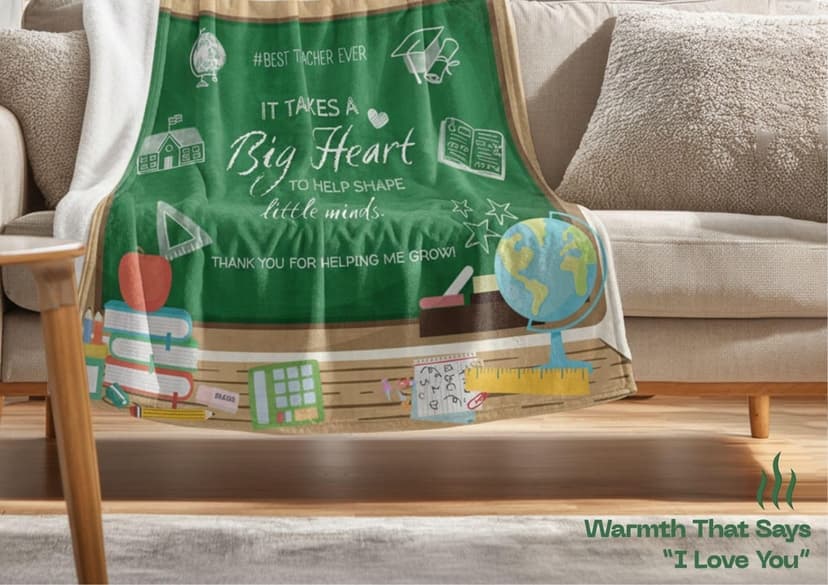 Teacher Throw Blanket - It Takes a Big Heart to Help Shape Little Minds - Gifts for Christmas, Teacher Appreciation, End of School Year, Retirement, Thank You or Birthday - 50"x 60"