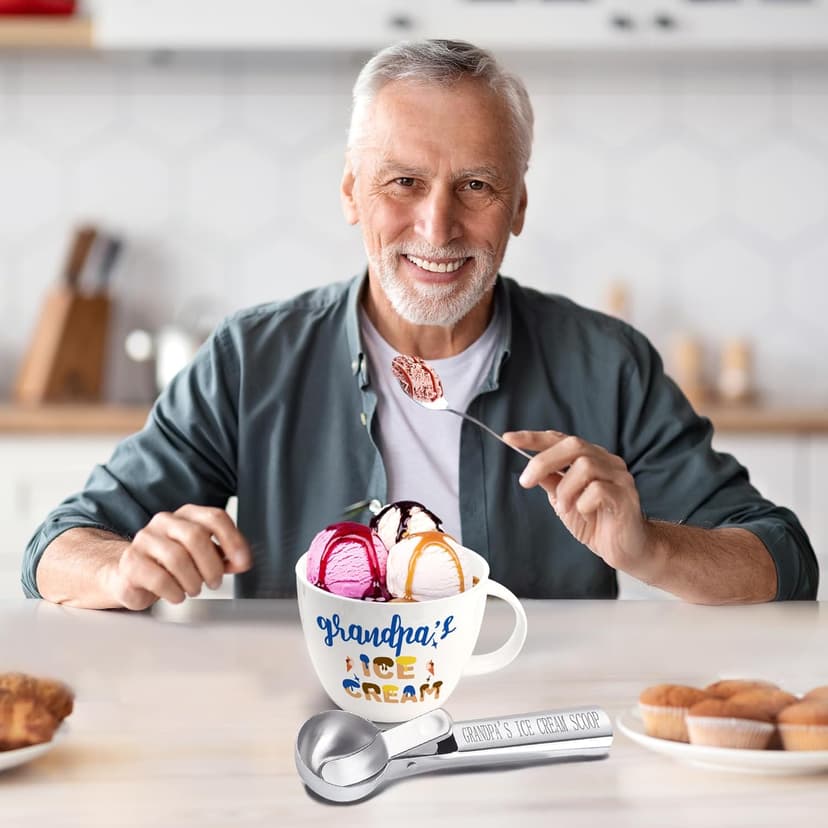 Grandpa Gifts, Grandpa Birthday Gift from Grandkids, Grandpa's Ice Cream Bowl Scoop Shovel Spoon Set, Grandpa’s Ice Cream Gift, Christmas Birthday Grandparents Day Present for Him Man