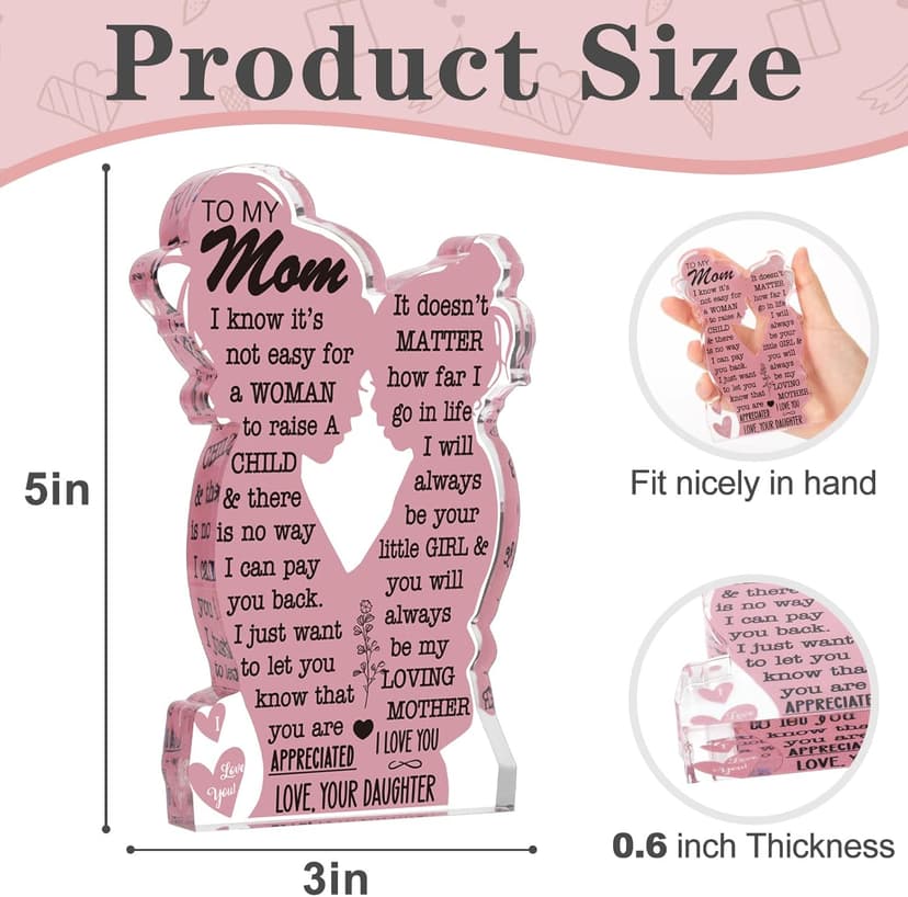 Mom Gifts from Daughter Christmas Gift for Mom, Mom Birthday Ideas Gift Cool Mother's Day Gifts from Daughter Best Mom Ever Gifts New Mom Single Mom Christmas 2024 Acrylic Plaque Sign 5x3in