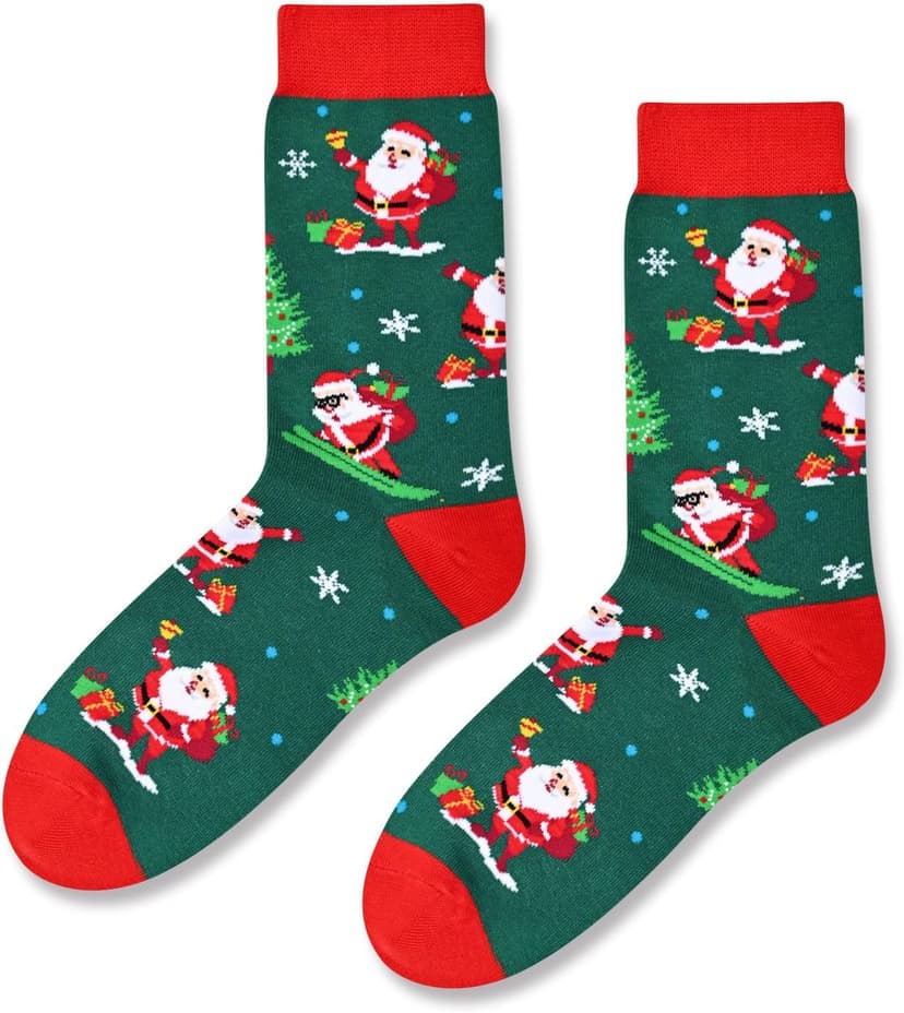 HAPPYPOP Christmas Gifts Holiday Socks for Men Women - Secret Santa Gifts, Xmas Stocking Stuffers, Santa Green Socks