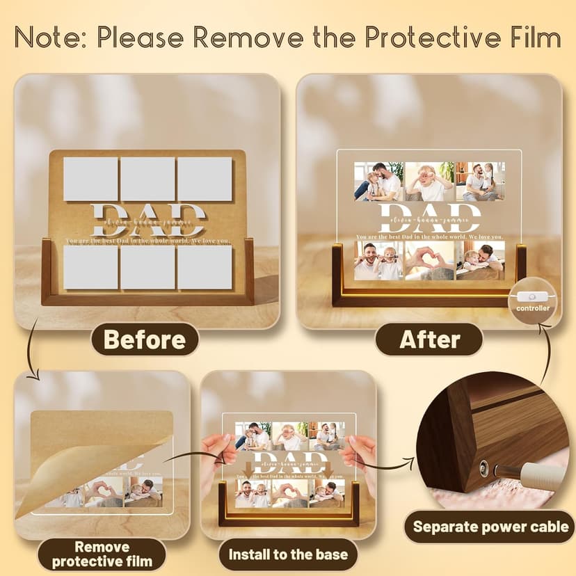 Personalized Dad Gifts for Fathers Day, Custom Fathers Day Gift from Daughter Son Kids, Customized Dad Gifts for Husband from Wife, Unique Best Dad Picture Frame with Your Photos