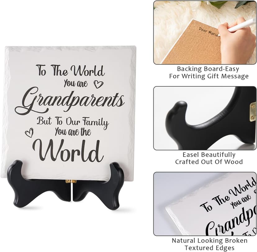 LukieJac Grandparents Gifts from Grandkids Ceramic Plaque for Grandpa & Grandma Gift Ideas Home Decor, Thanksgiving, Christmas, New Year, Grandparents Day, Wedding Anniversary and Birthday Gifts