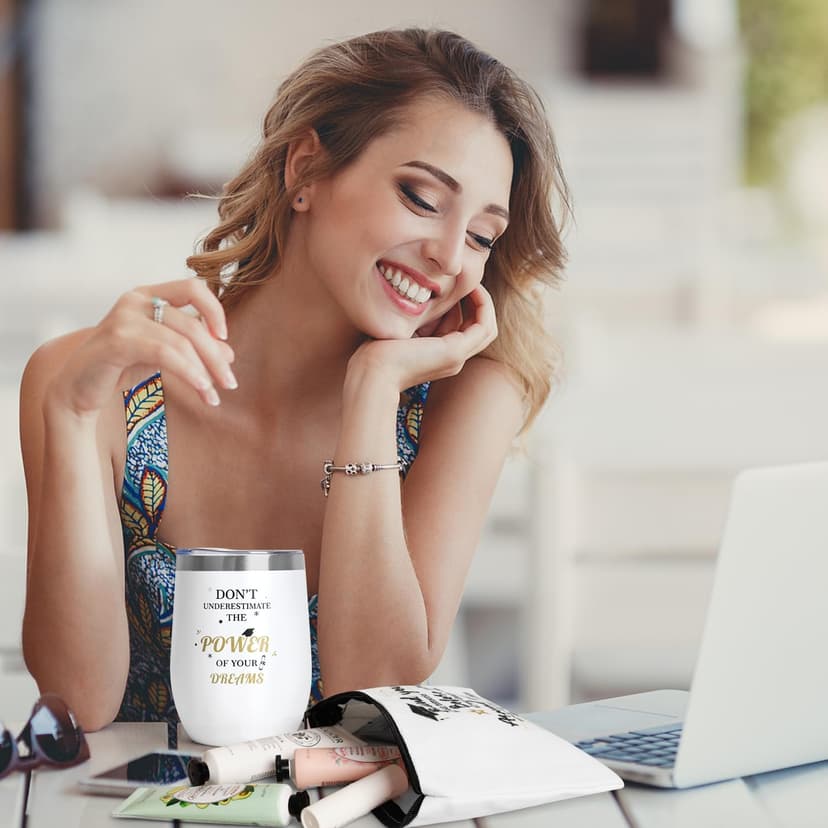 2025 Graduation Gifts,Congratulations Gifts for Her with 12 OZ Wine Tumbler,Candle,Frames,Keychain,Senior College Graduation Gifts for Daughter Son Niece Nephew,Personalized Makeup Bag for Friend