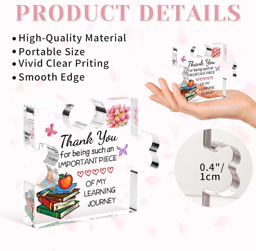 Funnli Teacher Gifts, Back to School Teacher Gifts, Teacher Appreciation Gifts Acrylic Plaque, Thank You Graduation Valentines Day Christmas Gifts for Women Teacher Classmate Study Partner Roommate