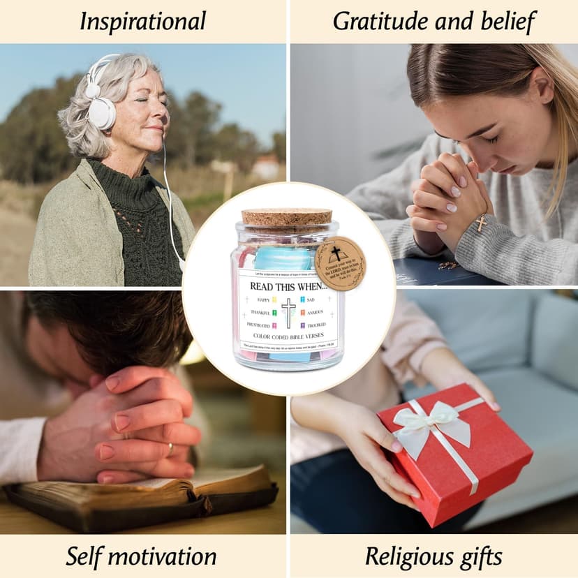 NewEleven Birthday Gifts For Women - Christian Gifts For Women, Her, Friends - Appreciation Present From Friend, Family - Decorative Glass Inspirational Scripture Jar With 92 Bible Verse