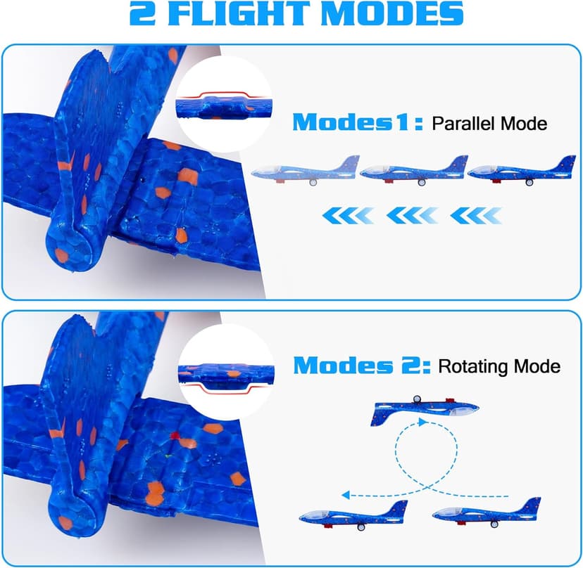 3 Pack Airplane Launcher Toys, 2 Flight Modes LED Foam Glider Catapult Plane, Outdoor Flying Toy for Kids, Birthday Gifts for Boy Girl 6+ Year Old, B-Day Party Supplies