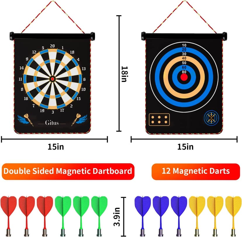 Gitus Magnetic Dart Board Indoor Outdoor Games for Kids with 12 Darts, Gifts for Teenage Boys Teen Boy Gift Ideas Gifts for Boys 8 9 10 11 12 13 14 Years Old Game Room Decor
