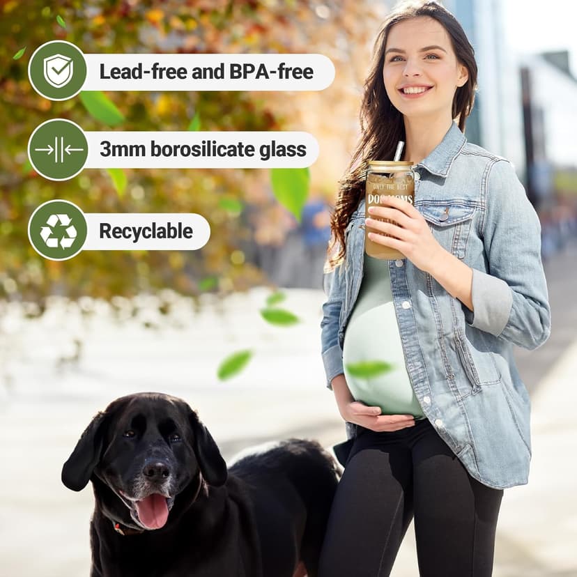 New Mom Gifts for Pregnant Women, 16oz Drinking Glass Cup with Lid and Straw, Funny Dog Mom Pregnancy Gift for Expecting Mom, Mother to be - Postpartum, Mothers Day, Birthday Gifts for First Time Moms