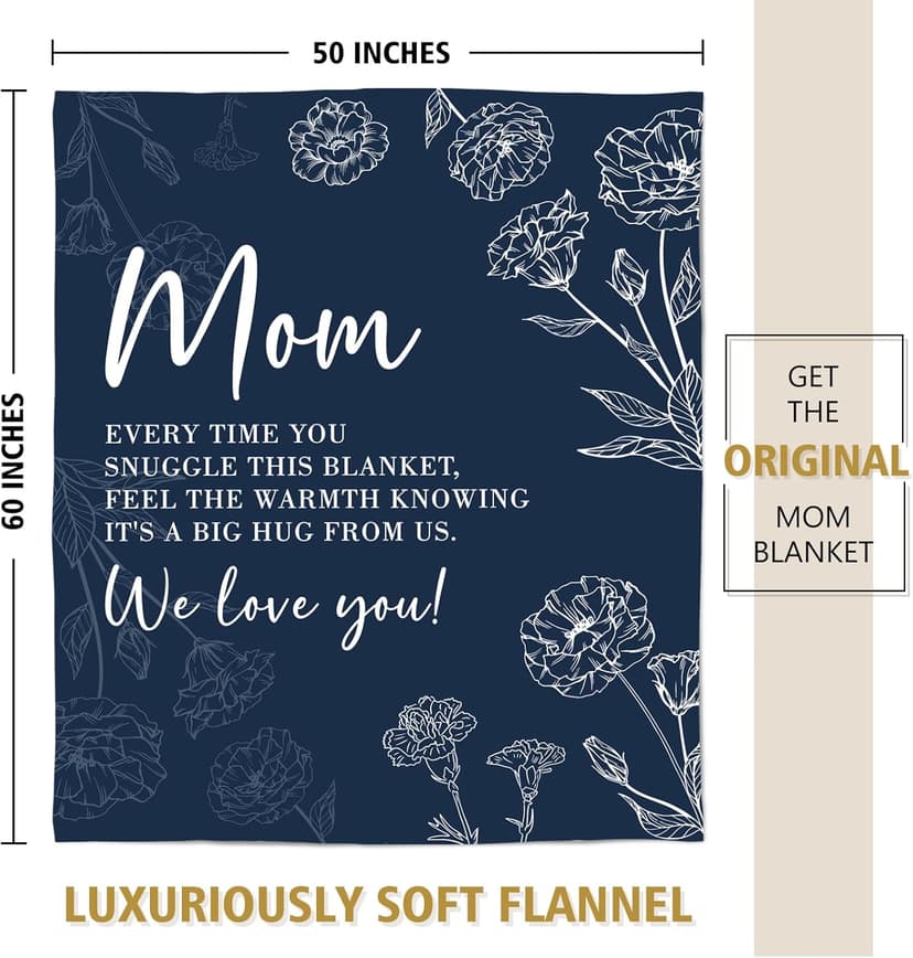 Mom Birthday Gifts, Gifts for Mom Blanket, to My Mother Birthday Gift from Daughter Son, Present for Moms for Christmas 60" x 50", Blue