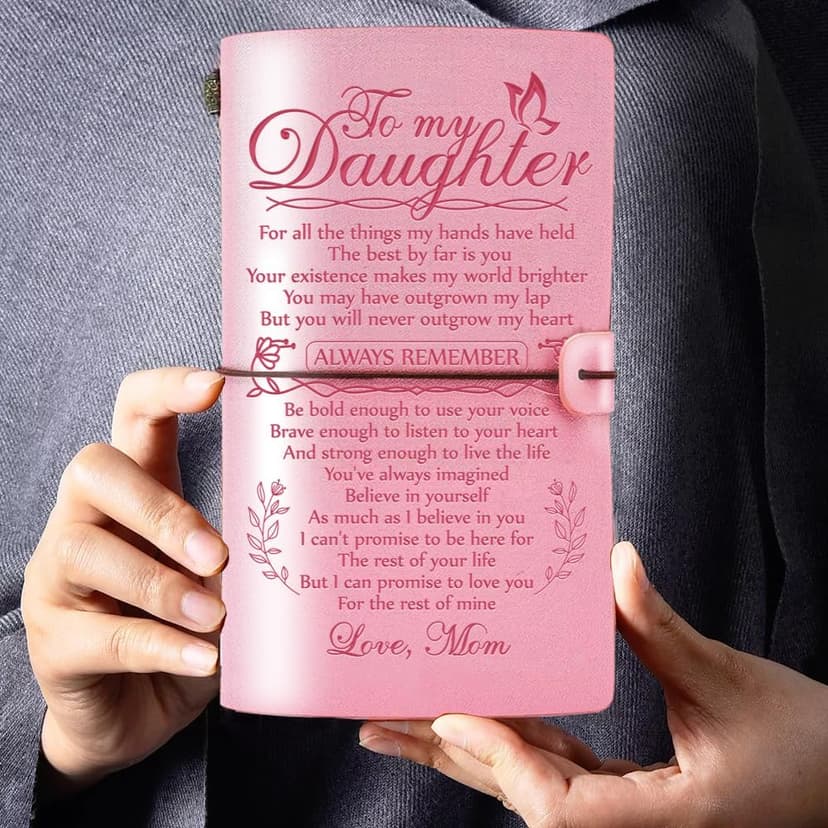 Daughter Gift from Mom, To My Daughter Leather Journal, 140 Page Refillable Writing Journal, Christmas Birthday Gifts for Daughter from Mom, Mother Daughter Gifts for Adults Daughter(Pink)