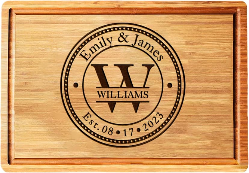 Personalized Cutting Board Wedding Gift - Custom Wood Wedding Registry Gift, Personalized Bridal Shower Gifts for the Couple, Engraved Charcuterie Board, 50th Anniversary Monogram Cutting Board