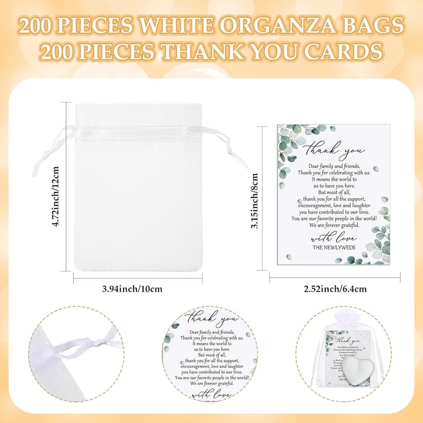 100 Sets Wedding Gifts for Guests Heart Shaped Candles Mini Candles Wedding Candle Gifts for Guests Thank You Cards and Organza Bags for Bridal Shower Party Favors