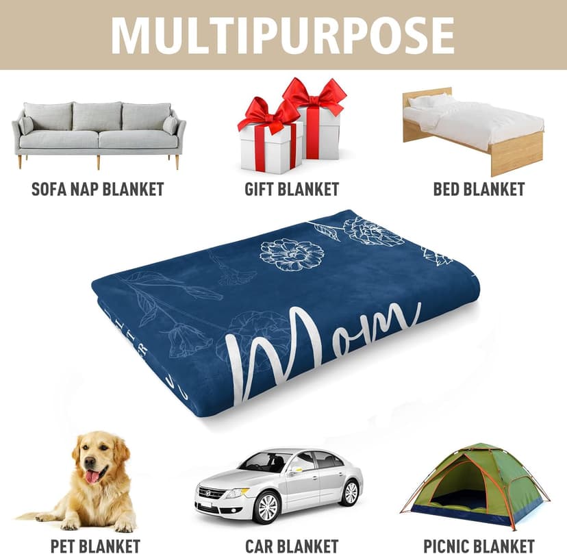 Mom Birthday Gifts, Gifts for Mom Blanket, to My Mother Birthday Gift from Daughter Son, Present for Moms for Christmas 60" x 50", Blue