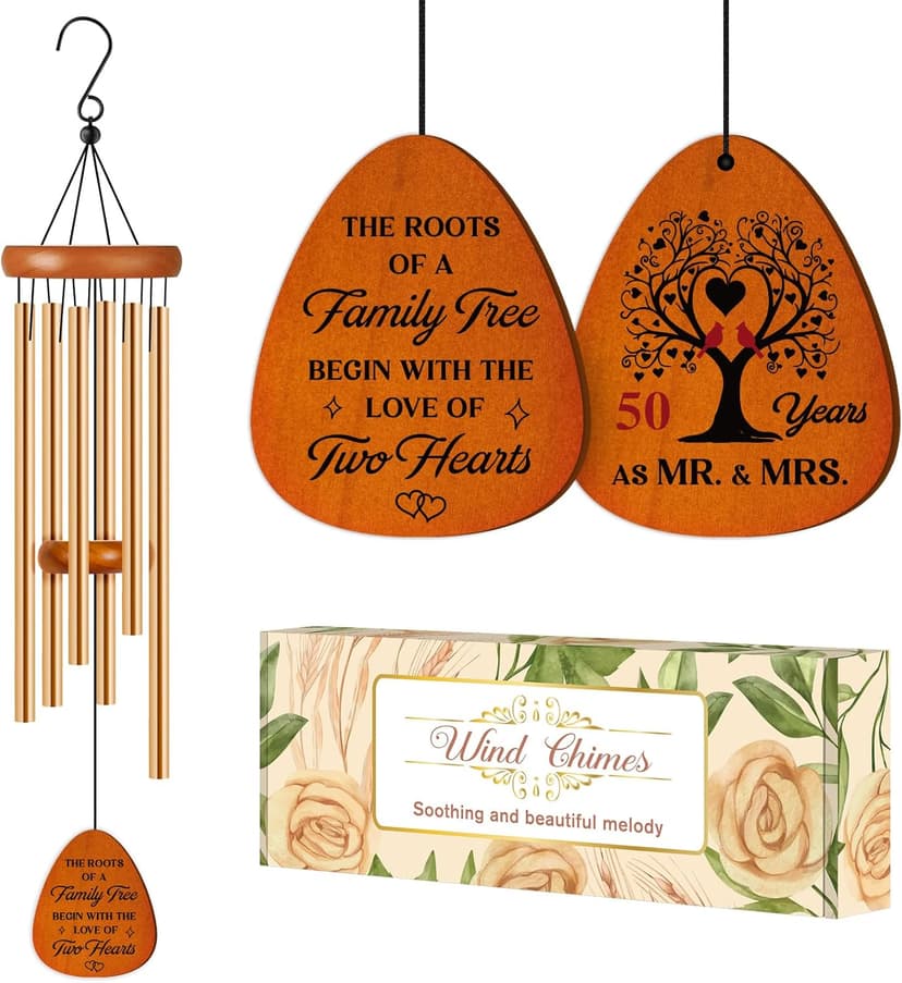 50th Anniverasry Wedding Gifts Wind Chimes, Anniversary Golden Gift for Couple, Wife, Husband, Romantic 50 Years Presents for Parents, Friends, Grandparents