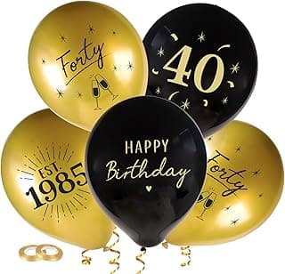 24pcs 40th Birthday Balloons Decorations for Men Women Black Gold Happy 40th Birthday Decorations Latex Balloons