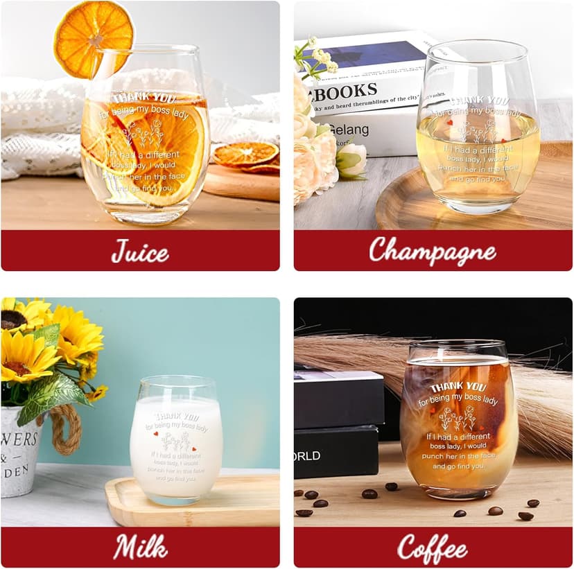 Futtumy Boss Lady Gifts, Bosses Day Gifts for Women, Thank You for Being My Boss Lady Wine Glass, Funny Boss Day Gift Office Christmas Birthday Retirement Gift for Women Manager, 17 Oz