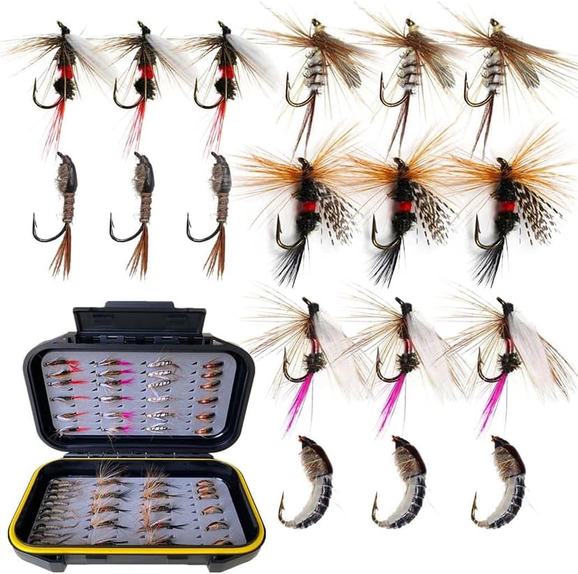 Handmade Fly Fishing Kit, 50/114 Pcs with Dry/Wet Flies, Streamers, Fly Assortment for Trout & Bass Fishing - 50 Pcs/Set, 6 Mixed Styles