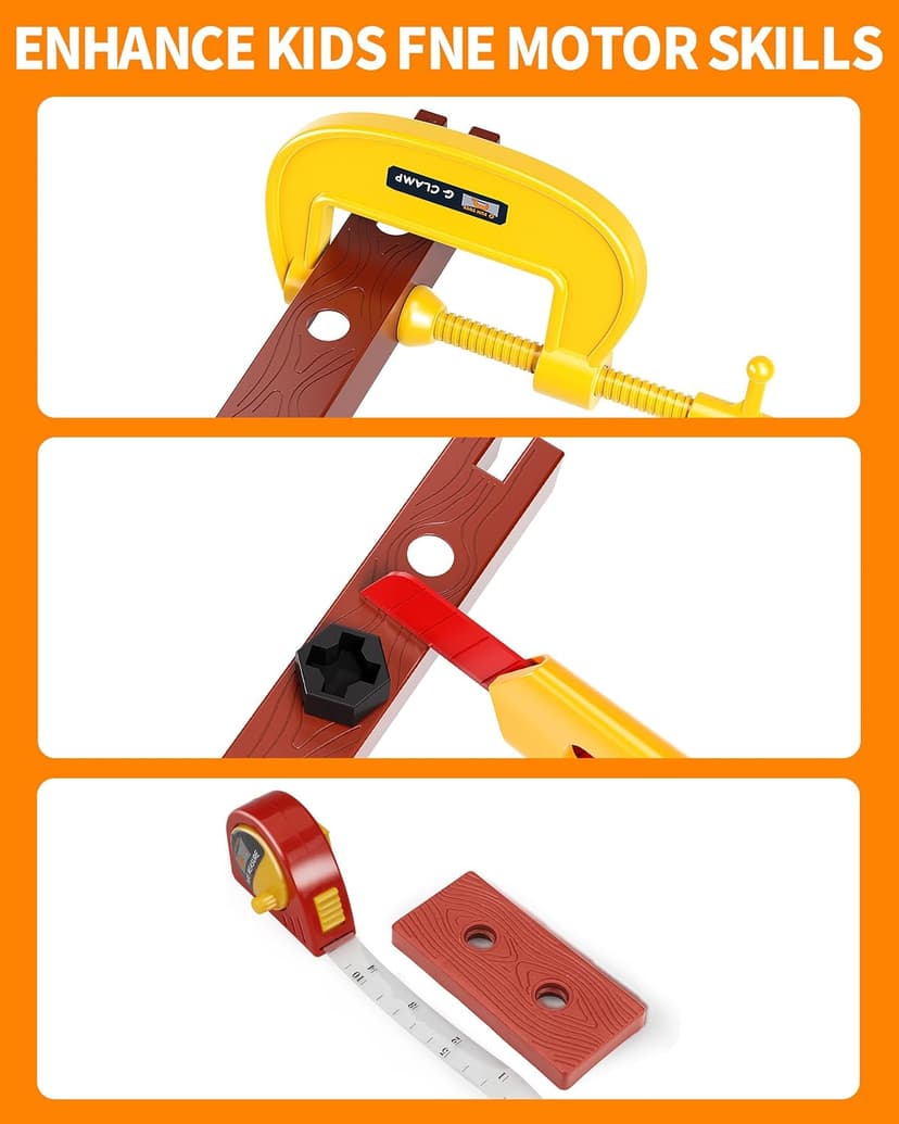 Deejoy Tool Set with Tool Box & Electronic Toy Drill, Pretend Play Kids Construction Kits for Kids Ages 3-5 Years Old, Toddler Boy Toys(Orange)