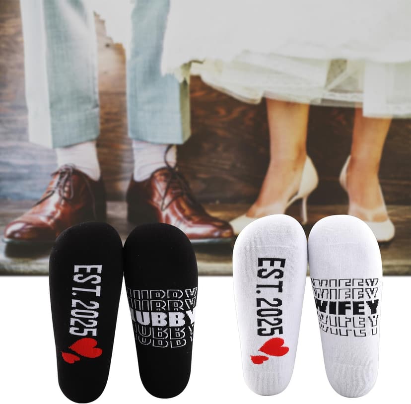 MBMSO Couples Socks Set Newlyweds Gift Socks Hubby and Wifey Est. 2025 Wedding Gift for Bride and Groom Socks Engagement Gift