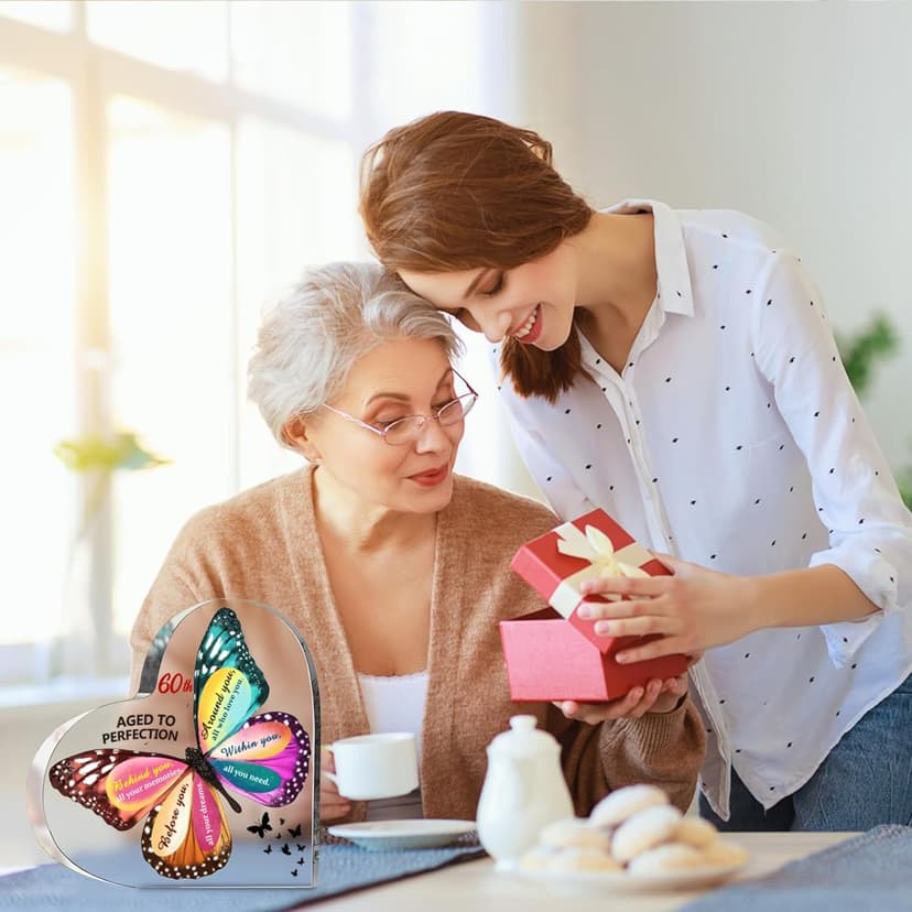 60th Birthday Gifts for Women Men, Acrylic Heart Cake Topper Birthday Decorations Presents, 60 Year Old Bday Gifts for Mom, Aunt, Grandma, Sister, Best Friends, Wife, Her