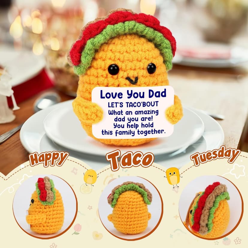 Dad Christmas Birthday Gifts from Daughter Son I Love Best Dad Ever Gifts for New Single Step Dads Thank You Daddy Cool Funny Present Fathers Day Handmade Crochet Taco Gift