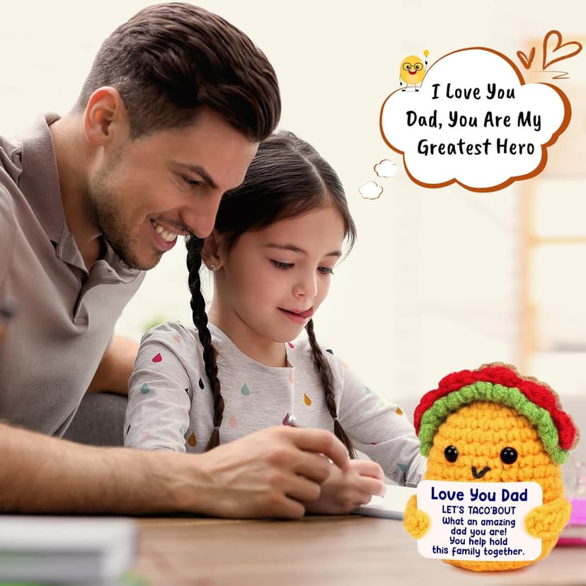 Dad Christmas Birthday Gifts from Daughter Son I Love Best Dad Ever Gifts for New Single Step Dads Thank You Daddy Cool Funny Present Fathers Day Handmade Crochet Taco Gift