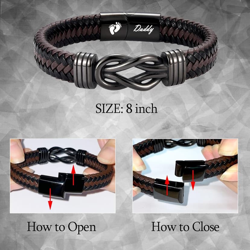 New Dad Gifts for Men, First Time Parents Gift Dad to Be Gift for Father's Day Birthday Christmas, Leather Bangle Bracelet for Daddy Him Husband
