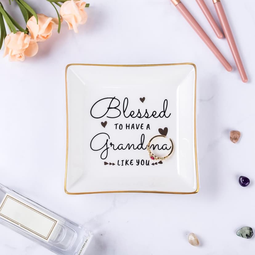 Grandma Birthday Gifts from Granddaughter Grandson, Gift for Grandma Jewelry Ring Dish Blessed to have a grandma like you, Mother's Day Christmas Valentines Day Gifts for Grandma Nana