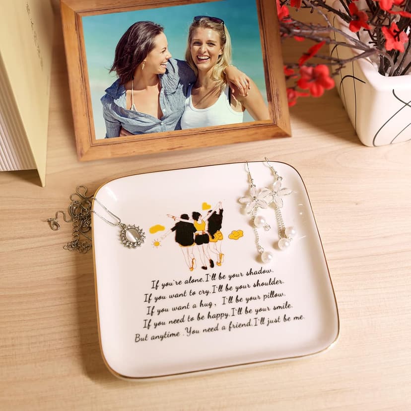 PUDDING CABIN PUDDING CABIN 3 Best Friend Birthday Gift for Women, Ring Dish - If You're Alone, I'll be Your Shadow. If You Want to Cry, I'll be Your Shoulder... Trinket Dish Gift for Female Friends Bestie Gifts