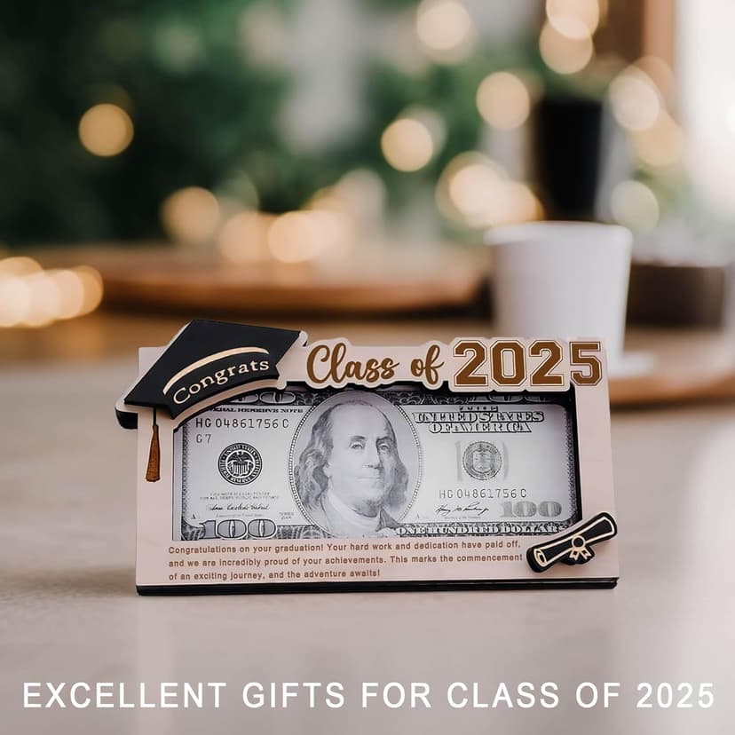 Graduation Gifts 2025 Money Holder, Wooden Graduation Money Cash Envelope Box for Class of 2025 Senior College University Graduates Holiday Christmas Gifts