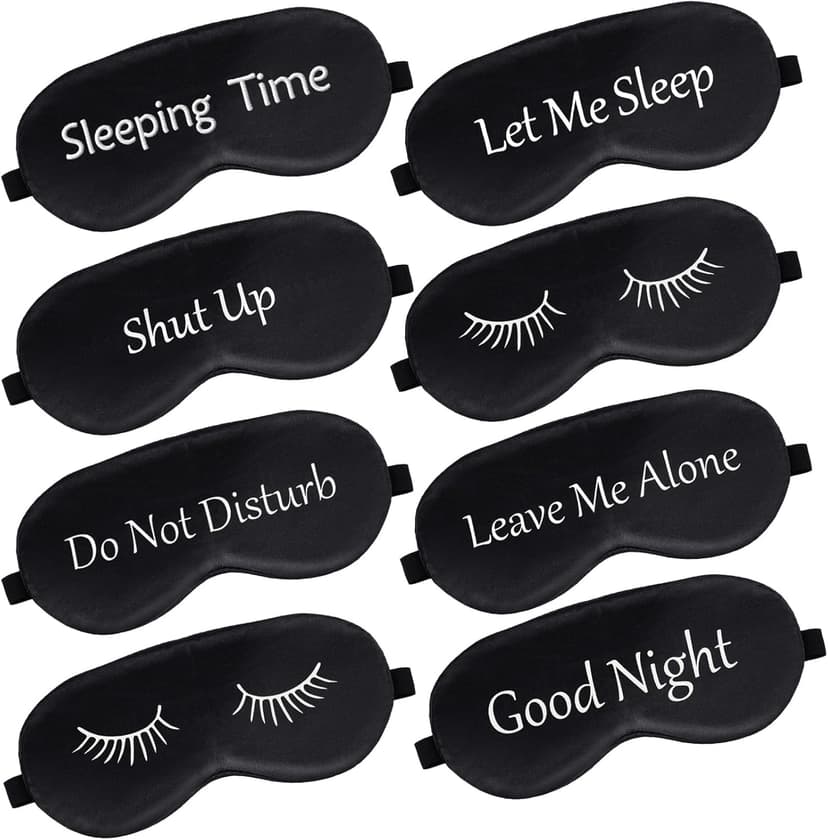 8 Pieces Sleep Mask Silk Eye Mask with Adjustable Strap Soft Blackout Blindfold Eye Cover for Women Men Full Night's Sleep, Travel, Nap, Meditation(Dark Colors)