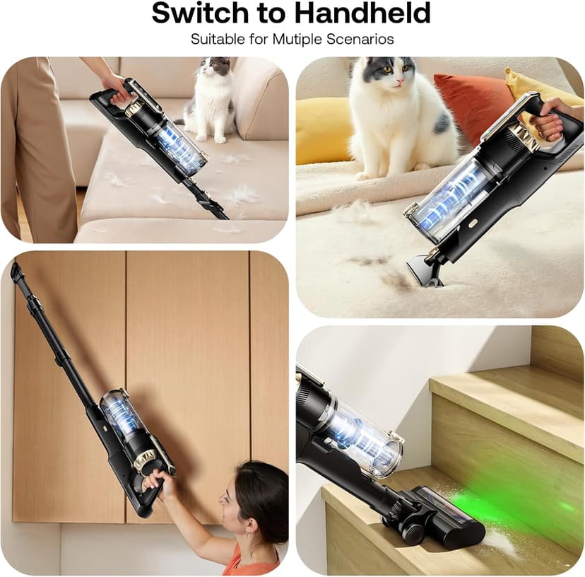 Trucozie Cordless Vacuum Cleaner, Self-Standing Lightweight Stick Vacuum with 50 mins Runtime, Powerful Suction, Anti-Tangle Wireless Vacuum for Home, Hardwood Floor, Carpet, Pet Hair, Black