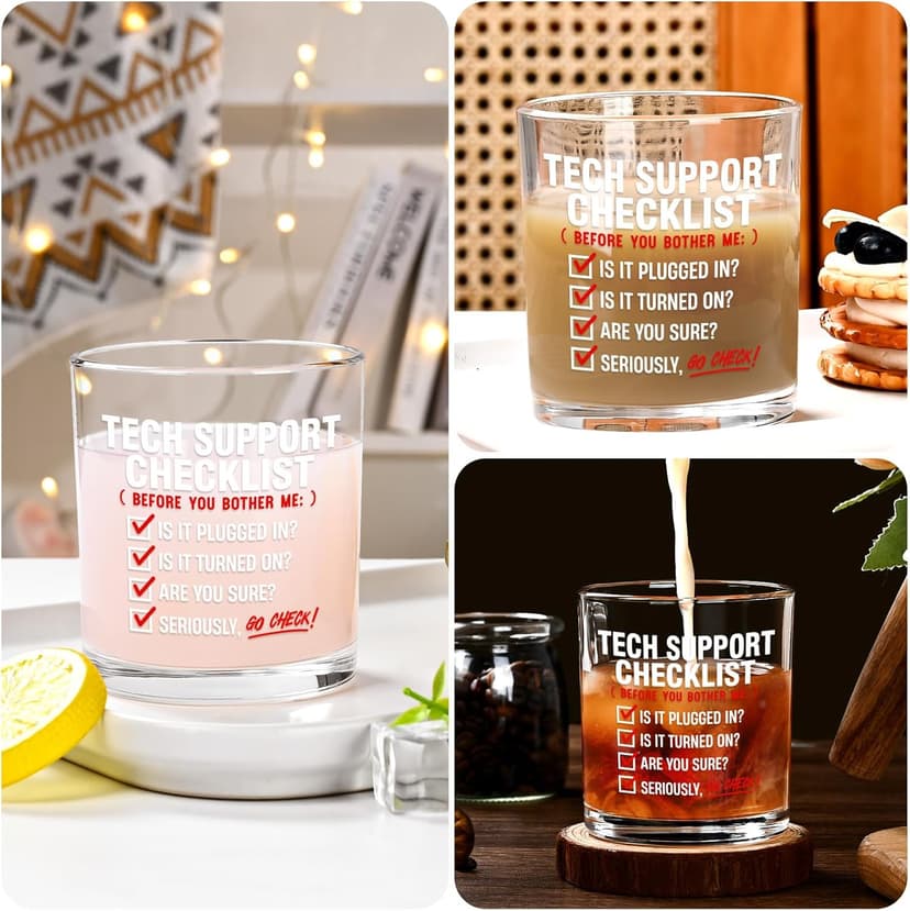 Futtumy Cool Tech Gifts for Men, 10OZ Tech Support Checklist Whiskey Glass, Best Tech Gifts for Men 2025 IT Tech Guys Him Computer Programmers Dad Father Husband Brother Boyfriend, Technology Gift