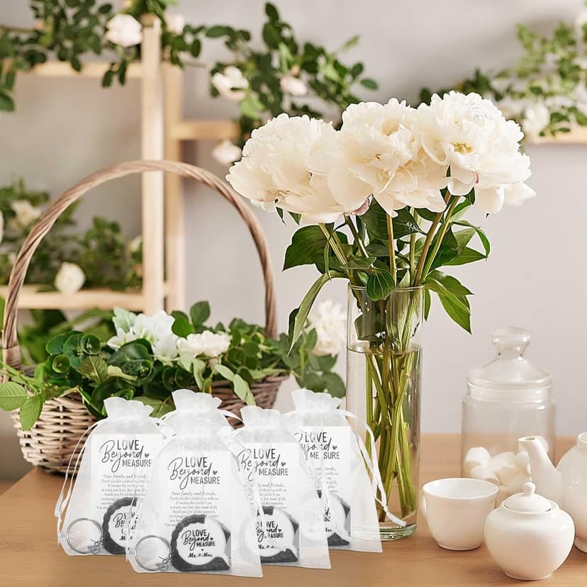 25 Sets Wedding Favors for Guests Tape Measure Keychains with Cards Gift Bags for Bridal Shower Wedding Party Souvenirs