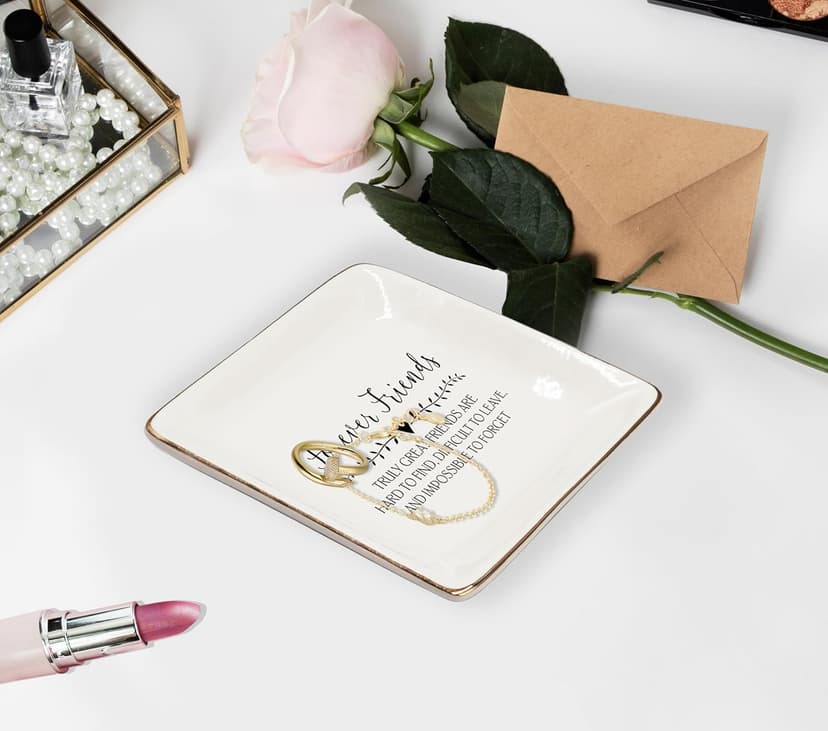 WODMIS Friendship Friend Gifts Ceramic Jewelry Tray Dish, Best Friends Forever Bff Jewelry Plate Ring Trinket Dish, Graduation Friendship Gifts For Women Friends Female Birthday Christmas