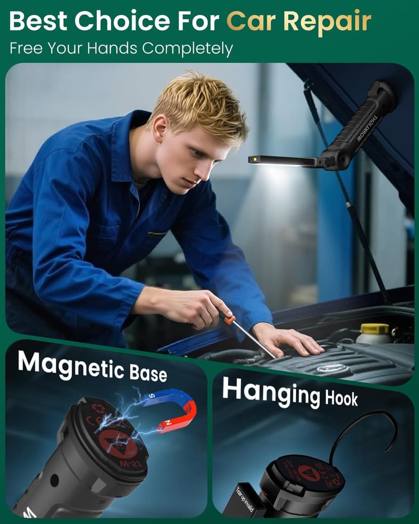 Coquimbo Christmas Stocking Stuffers White Elephant Gifts for Adults Men Him Dad, Rechargeable LED Work Light BBQ Grill Accessories Magnetic Flashlight, Mechanic Light Tools Mens Gifts (2 Pack Black)