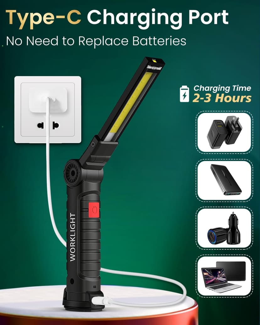 Coquimbo Christmas Stocking Stuffers White Elephant Gifts for Adults Men Him Dad, Rechargeable LED Work Light BBQ Grill Accessories Magnetic Flashlight, Mechanic Light Tools Mens Gifts (2 Pack Black)