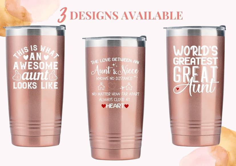 Onebttl Great Aunt Gifts from Niece, Nephew, Insulated Stainless Steel Wine Tumbler with Lid and Straw, Auntie Gifts for Mother’s Day, Birthday, Christmas, 20 oz, Rose gold, World's Greatest Great