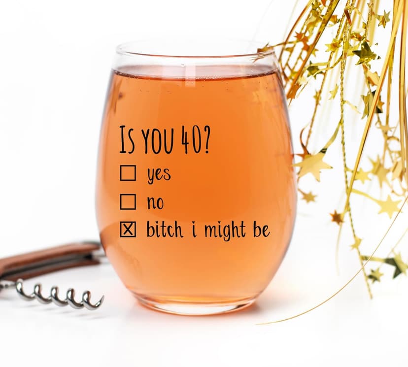 40th Birthday Gifts for Women and Men Wine Glass - Funny Is You 40 Gift Idea for Mom Dad Husband Wife – 40 Year Old Party Supplies Decorations for Him, Her - 15oz