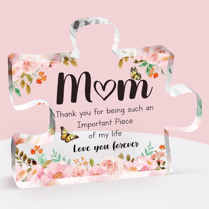 Gifts for Mom - Delicate Mom Birthday Gifts from Daughter Son - Engraved Acrylic Block Puzzle Piece 3.9 x 3.3 inch - Mothers Day Christmas Birthday Gifts for Mom, Ideas