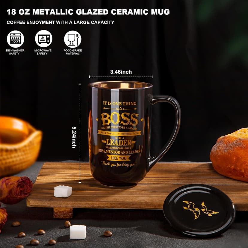 Boss Gifts - Best Bosses Day Gifts for Men Women - Funny Office Christmas Appreciation Gift for Boss Lady, Manager, Leader Female Male Birthday, Large 18 Oz Metal Glaze Ceramic Mug with Nice Gift Box