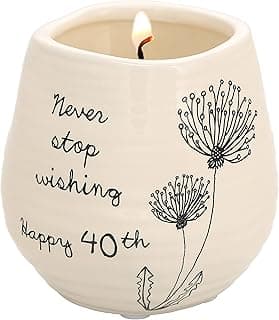 Pavilion Gift Company Never Stop Wishing Happy 40th Birthday - 8 oz Soy Wax Candle with Wick in A Yellow Ceramic Vessel 8 oz-100 Scent: Serenity, 3.5 Inch Tall