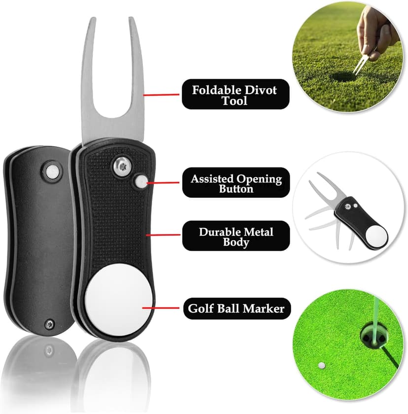 Golf Essentials Kit | Must Have Golf Accessories - Golf Water Brush, Golf Towel, Golf Club Brush, Golf Ball Marker, Divot Repair Tool, Golf Ball & Golf Tee Holder, Golf Gifts for Men