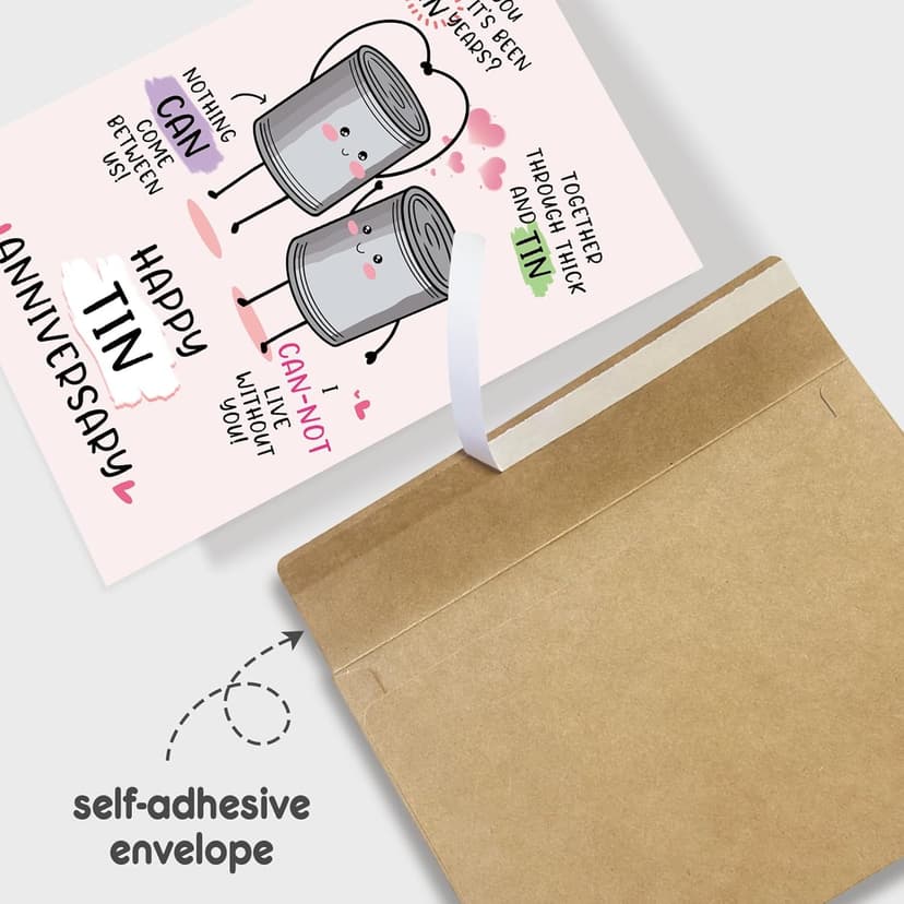 Funny 10 Years Anniversary Card, Cute Tin Pun 10th Anniversary Card for Husband Wife, Hilarious Ten Years Anniversary Card for Him Her, Happy Tin Wedding Anniversary Card