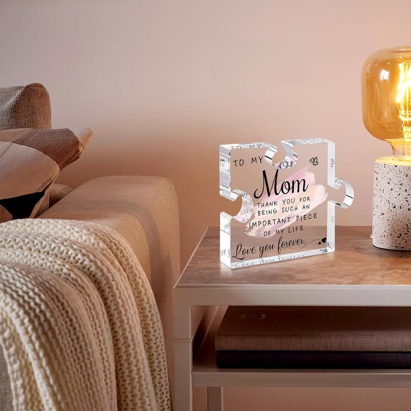 LukieJac Gifts for Mom from Daughter Son - Best Mom Ever Gifts Unique Mother Birthday Acrylic Puzzle-Shaped Plaque Desk Decorations Present for Mom Christmas Anniversary