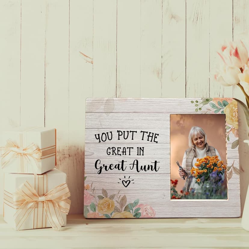 Great Aunt Picture Frame, Mothers Day Gifts for Auntie, Gifts from Niece Nephew, You Put the Great in Greataunt Wood Photo Frame for 4x6 Photos