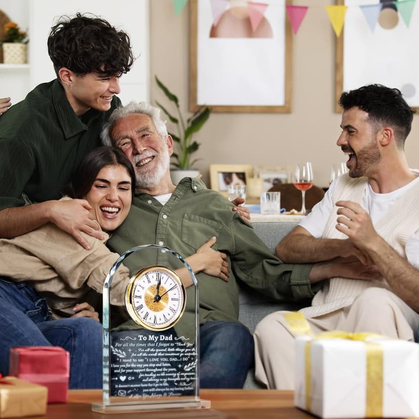 YWHL To My Dad Clock Gifts from Daughter Son, Laser Engraving Glass Clock Gift for Father‘s Day, Birthday Gifts for Dad Who Wants Nothing, Meaningful Keepsake Present for Father (Battery not Included)