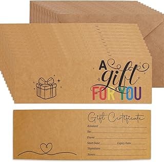 Ceiba Tree Blank Gift Certificates for Business 30Pcs Kraft Certificate Cards with Envelopes for Salon Restaurants Spa Birthday