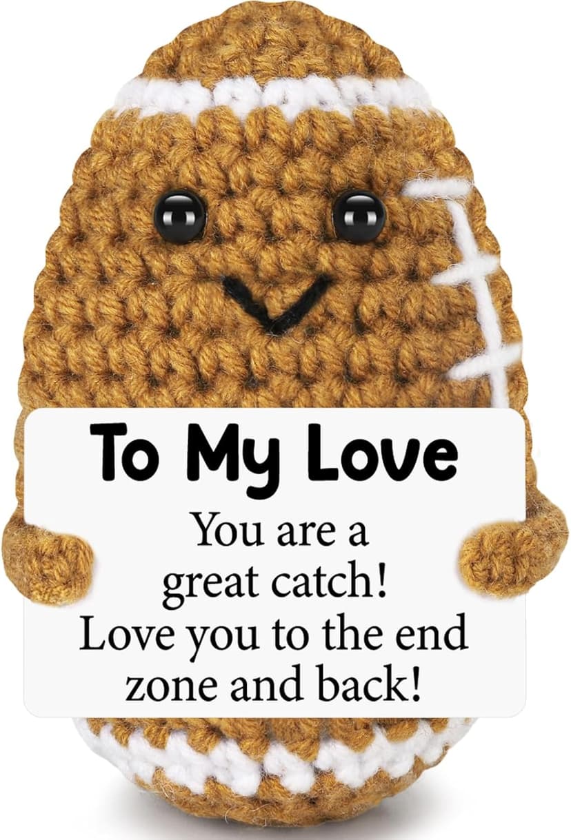 Birthday Gifts for Him Her Boyfriend Girlfriend, to My Love Handmade Emotional Crochet Football, Small Cute Anniversary Present for Him, Mini Romantic I Love You Gift for Husband Wife Couple