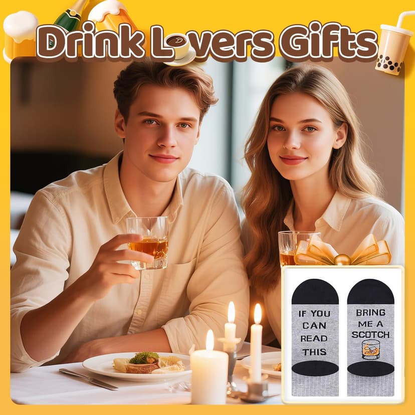 Zmart Drink Gifts for Men - Scotch Whiskey Socks for Drink Lovers, Beer Coffee Gifts